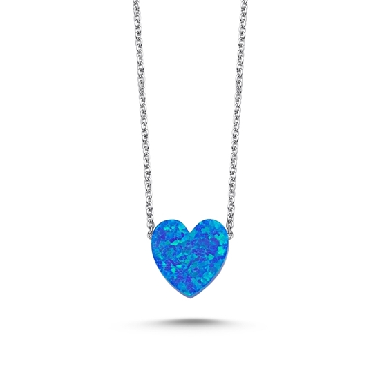 Ürün resmi: Rodyum Kaplama Mavi Opal Kalp Kolye