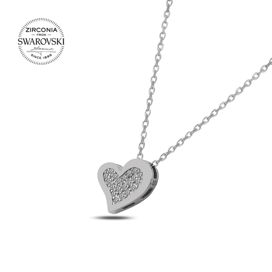 Ürün resmi: Rodyum Kaplama Swarovski Zirkon Taşlı Kalp Gümüş Bayan Kolye