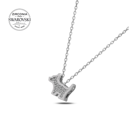 Resim Rodyum Kaplama Swarovski Zirkon Taşlı Köpek Gümüş Bayan Kolye