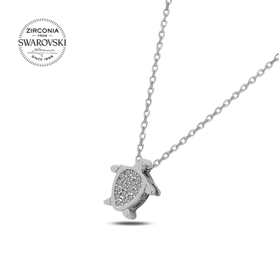 Ürün resmi: Rodyum Kaplama Swarovski Zirkon Taşlı Kaplumbağa Gümüş Bayan Kolye