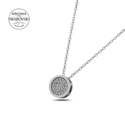 Resim Rodyum Kaplama Swarovski Zirkon Taşlı Yuvarlak Gümüş Bayan Kolye