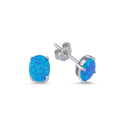 Resim Rodyum Kaplama 8x6mm Oval Opal Tektaş Gümüş Küpe