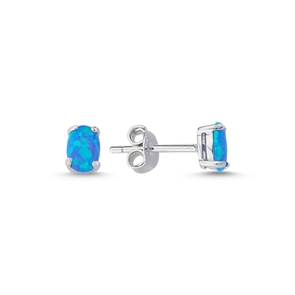 Resim Rodyum Kaplama 6x4mm Oval Opal Tektaş Gümüş Küpe