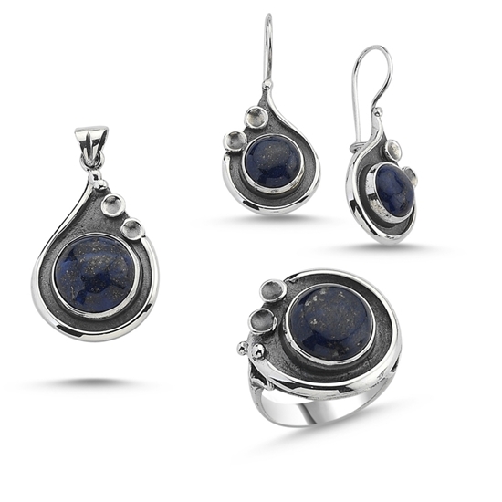 Ürün resmi: Lapis Lazuli Taşlı El İşi Gümüş Bayan Set