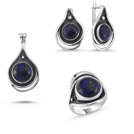 Ürün resmi: Lapis Lazuli Taşlı El İşi Gümüş Bayan Set