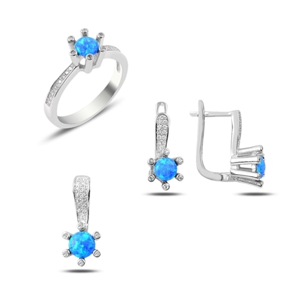 Resim Rodyum Kaplama Opal & Zirkon Taşlı Gümüş Bayan Set