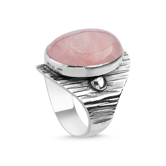Ürün resmi: Pembe Kuvars Taşlı El İşi Gümüş Bayan Yüzük