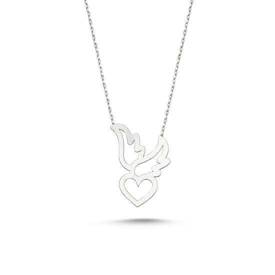 Ürün resmi: Altın Kaplama Taşsız Kanatlı Kalp Desenli Gümüş Bayan Kolye