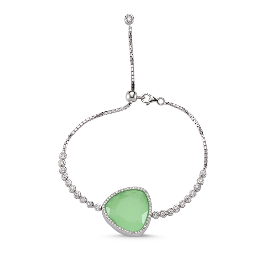 Ürün resmi: Yeşil Buzlu Zirkon Buzlu Zirkon Taşlı Suyolu Gümüş Bayan Asansörlü Bileklik