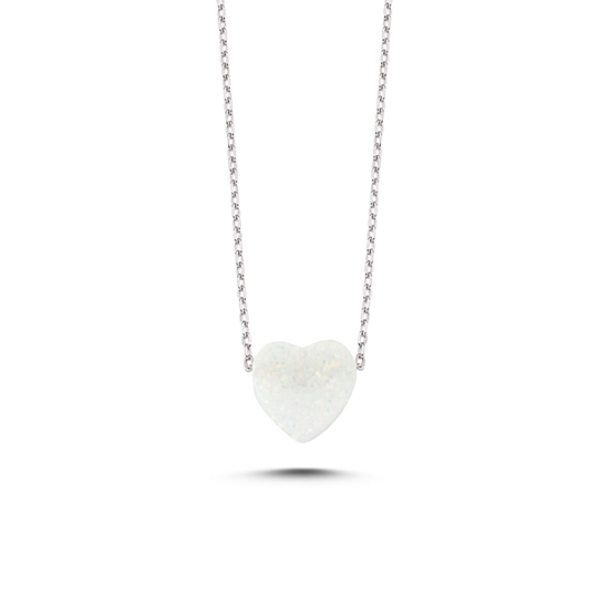 Ürün resmi: Rodyum Kaplama Opal Taşlı Kalp Gümüş Bayan Kolye