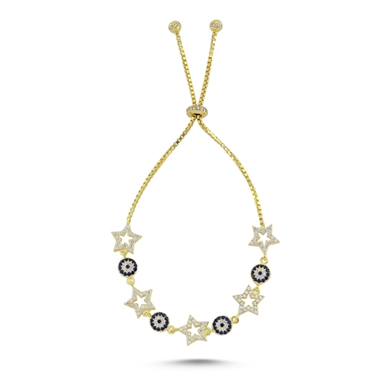 Ürün resmi: Altın Kaplama Zirkon Taşlı Yıldız Gümüş Bayan Asansörlü Bileklik