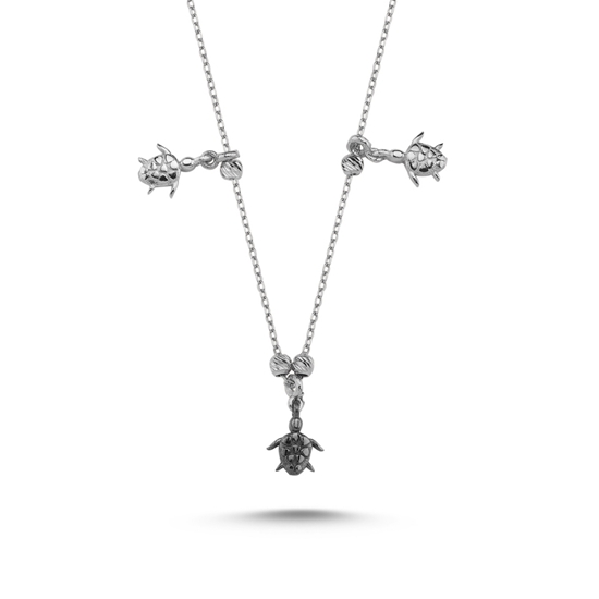 Ürün resmi: Rodyum Kaplama Kaplumbağa Desenli Taşsız Sallantılı Gümüş Bayan Kolye