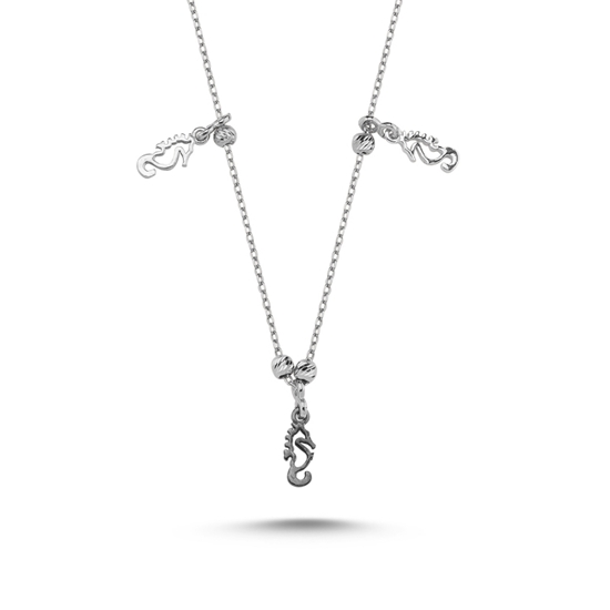 Ürün resmi: Rodyum Kaplama Denizatı Desenli Taşsız Sallantılı Gümüş Bayan Kolye