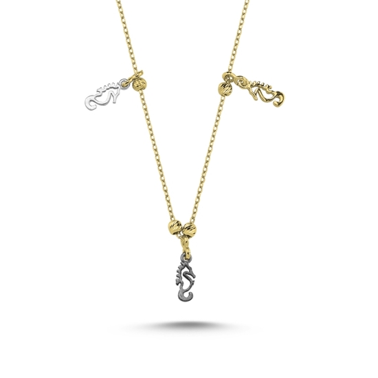 Ürün resmi: Altın Kaplama Denizatı Desenli Taşsız Sallantılı Gümüş Bayan Kolye