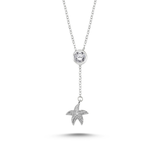 Ürün resmi: Rodyum Kaplama Zirkon Taşlı Deniz Yıldızlı Sallantı Boyu Ayarlanabilir Gümüş Bayan Y Kolye