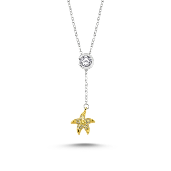 Ürün resmi:  Altın Kaplama Zirkon Taşlı Deniz Yıldızlı Sallantı Boyu Ayarlanabilir Gümüş Bayan Y Kolye
