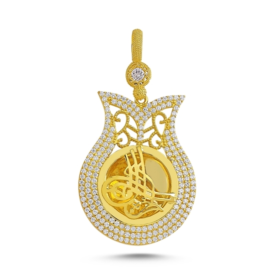 Ürün resmi: Altın Kaplama Zirkon Taşlı Osmanlı Tuğralı Gümüş Bayan Kolye Ucu