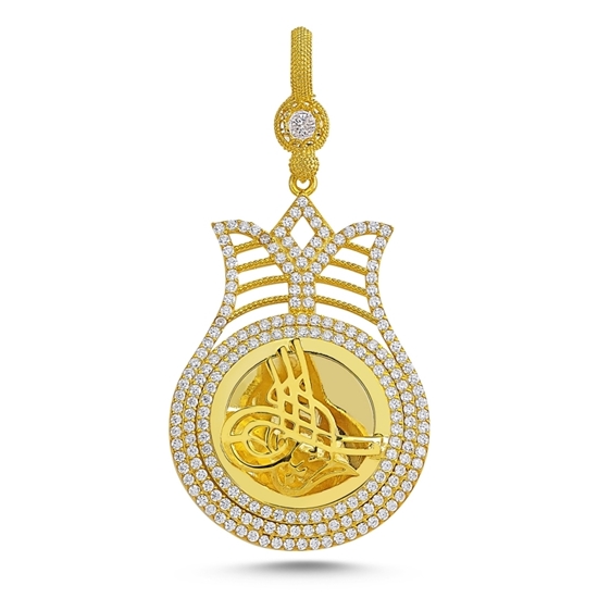 Ürün resmi: Altın Kaplama Zirkon Taşlı Osmanlı Tuğralı Gümüş Bayan Kolye Ucu