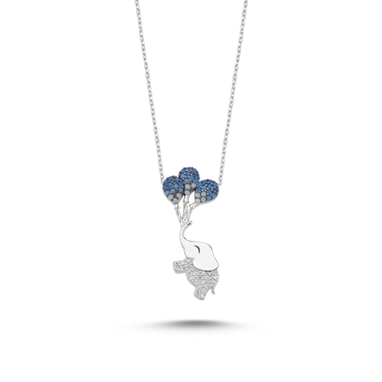 Ürün resmi: Rodyum Kaplama Mavi Tonlamalı Nano Taşlı Balon & Fil Gümüş Bayan Kolye