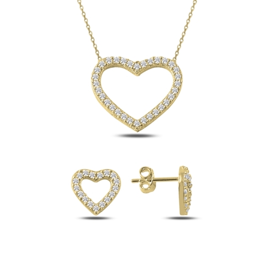 Ürün resmi: Altın Kaplama Zirkon Taşlı Kalp Gümüş Bayan Set