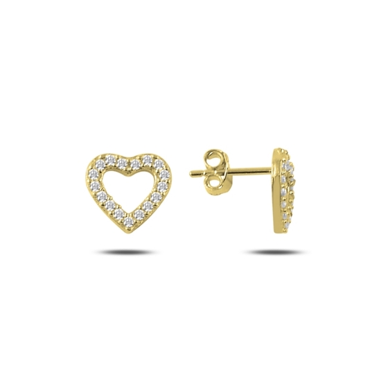 Ürün resmi: Altın Kaplama Zirkon Taşlı Kalp Gümüş Küpe