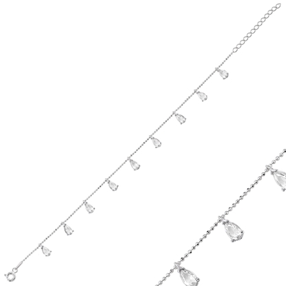Resim Rodyum Kaplama Damla Zirkon Taşlı Sallantılı Gümüş Bayan Bileklik