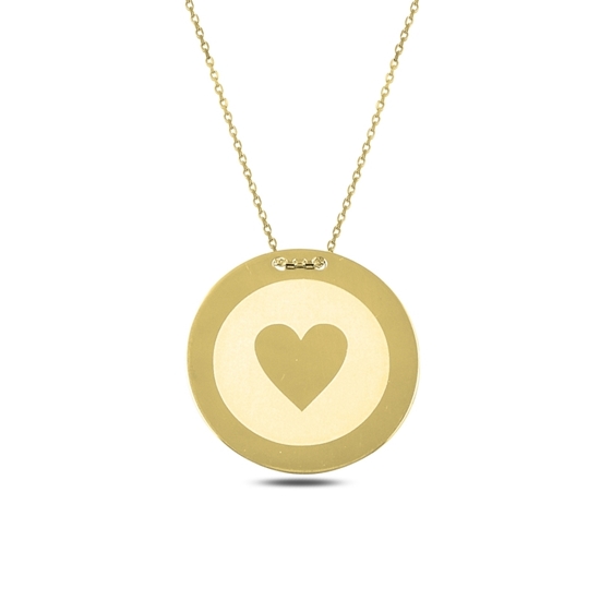 Ürün resmi: Altın Kaplama Lazerli Kalp Yuvarlak Gümüş Plaka Kolye
