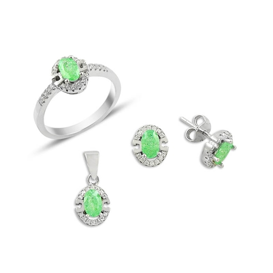 Ürün resmi: Yeşil Buzlu Zirkon Taşlı Gümüş Bayan Set