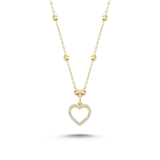 Ürün resmi: Altın Kaplama Zirkon Taşlı Kalp Gümüş Bayan Kolye