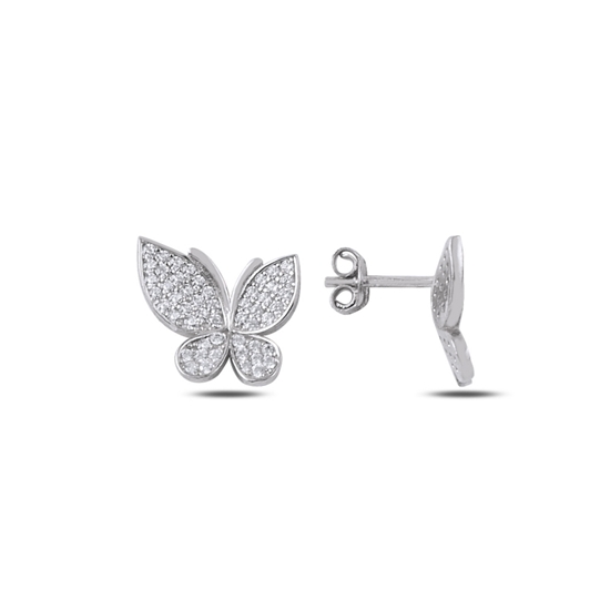 Ürün resmi: Rodyum Kaplama Zirkon Taşlı Çivili Kelebek Gümüş Küpe