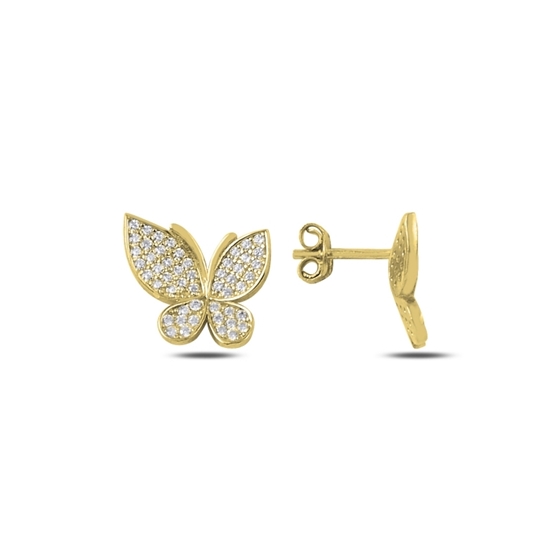 Ürün resmi: Altın Kaplama Zirkon Taşlı Çivili Kelebek Gümüş Küpe