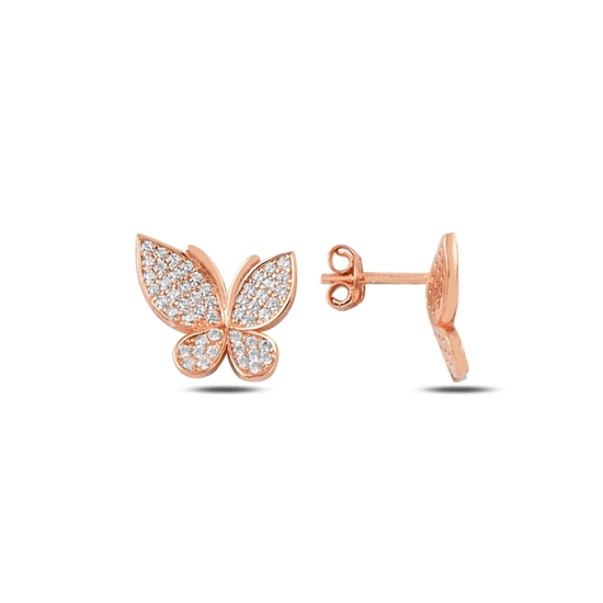 Ürün resmi: Rose Kaplama Zirkon Taşlı Çivili Kelebek Gümüş Küpe