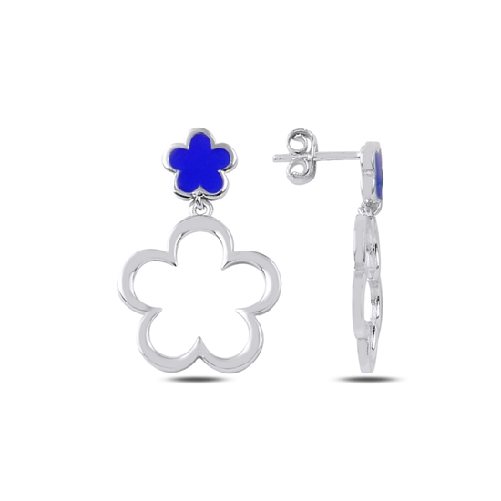 Ürün resmi: Rodyum Kaplama Mineli Çiçek Sallantılı Gümüş Bayan Küpe