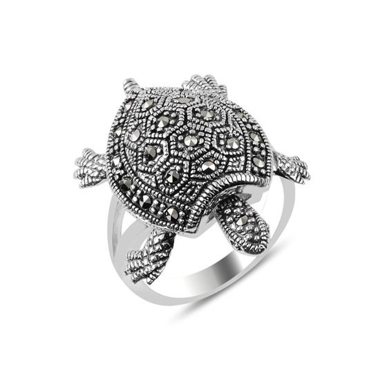 Ürün resmi: Markazit Taşlı Hareketli Kaplumbağa Gümüş Bayan Yüzük