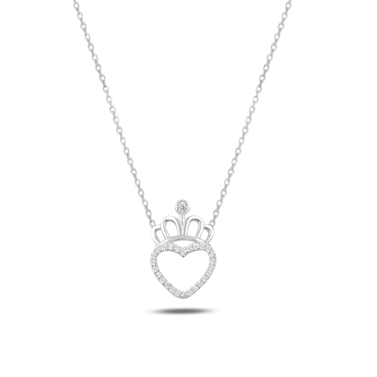 Ürün resmi: Rodyum Kaplama Zirkon Taşlı Kalp & Taç Gümüş Bayan Kolye