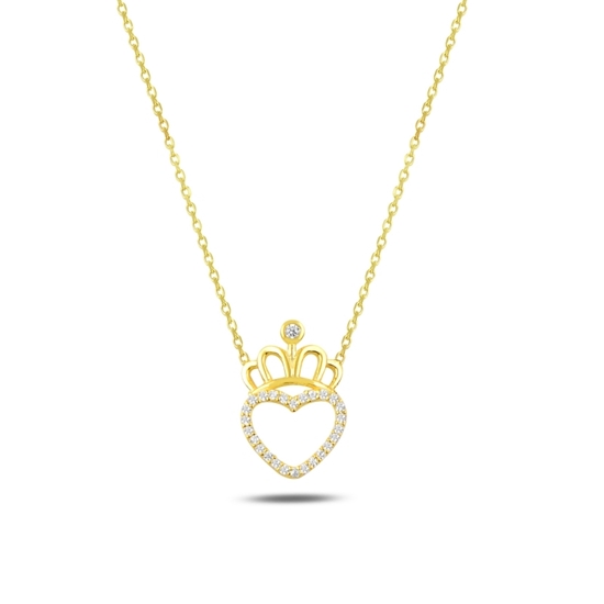 Ürün resmi: Altın Kaplama Zirkon Taşlı Kalp & Taç Gümüş Bayan Kolye