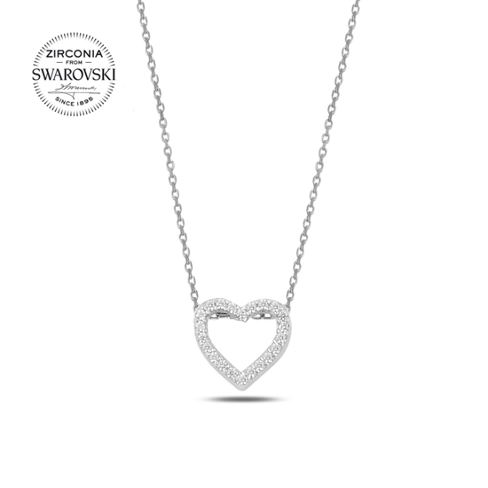 Ürün resmi: Rodyum Kaplama Swarovski Zirkon Taşlı Kalp Gümüş Bayan Kolye