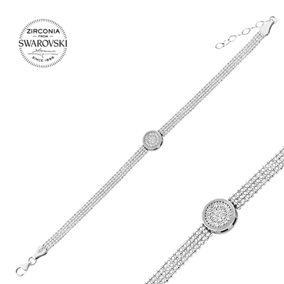 Resim Rodyum Kaplama Swarovski Zirkon Taşlı Gümüş Bayan Bileklik