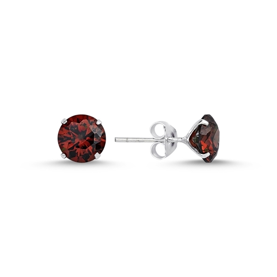 Ürün resmi: 7mm Yuvarlak Garnet Zirkon Tektaş Gümüş Küpe