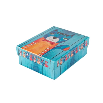 Resim Kedili Mavi Üçlü Set Karton Hediye Kutusu