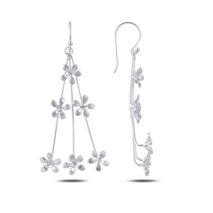 Resim Rodyum Kaplama Sallantılı Broseli Çiçek Gümüş Küpe