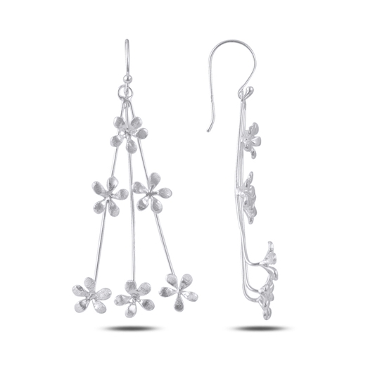 Ürün resmi: Rodyum Kaplama Sallantılı Broseli Çiçek Gümüş Küpe