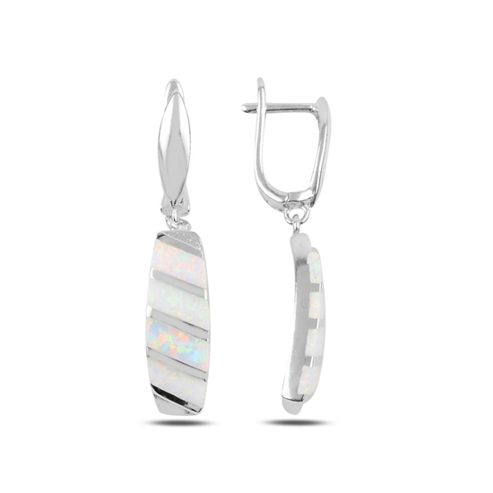 Ürün resmi: Rodyum Kaplama Opal Taşlı Sallantılı J Gümüş Bayan Küpe