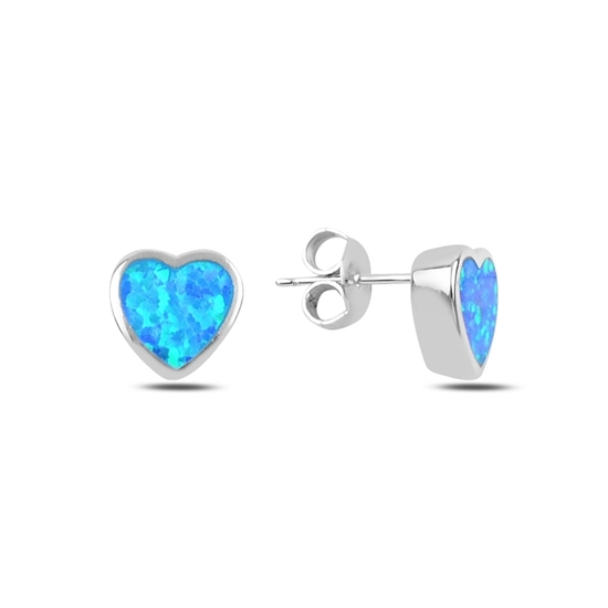 Ürün resmi: Rodyum Kaplama Opal Taşlı Kalp Gümüş Küpe
