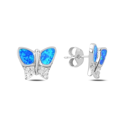 Resim Opal & Zirkon Taşlı Kelebek Gümüş Küpe