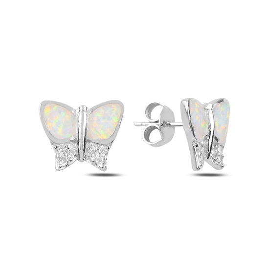 Ürün resmi: Rodyum Kaplama Opal & Zirkon Taşlı Kelebek Gümüş Küpe