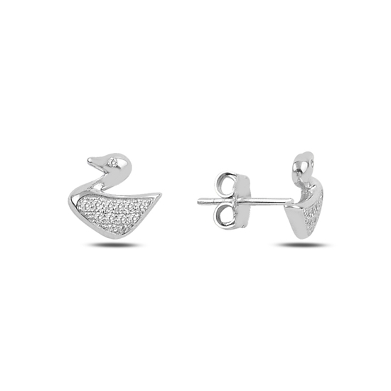 Ürün resmi: Rodyum Kaplama Zirkon Taşlı Ördek Gümüş Küpe