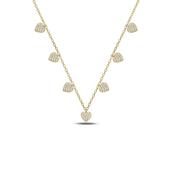 Ürün resmi: Altın Kaplama Zirkon Taşlı Sallantılı Kalp Gümüş Bayan Kolye
