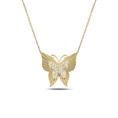 Resim Altın Kaplama Zirkon Taşlı Kelebek Gümüş Bayan Kolye
