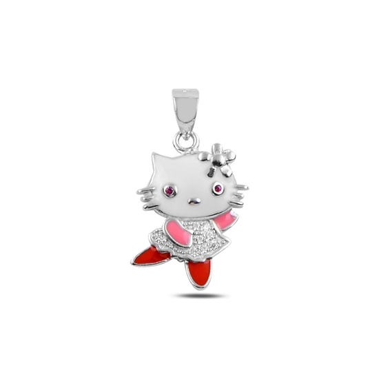 Ürün resmi: Rodyum Kaplama Mine & Zirkon Taşlı Kedi Gümüş Bayan Kolye Ucu